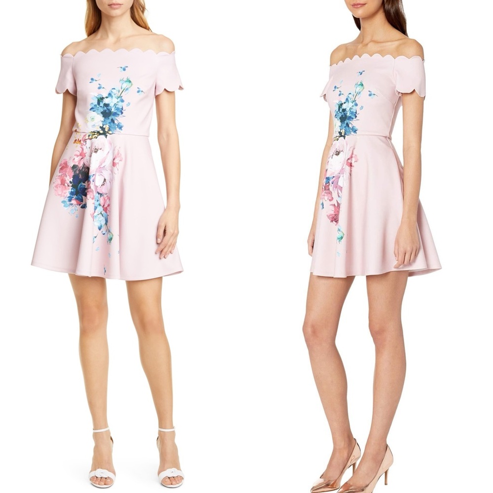 Ted Baker London NWT Sirenta Raspberry Bardot Off Shoulder Dress Size 3/US 8-10